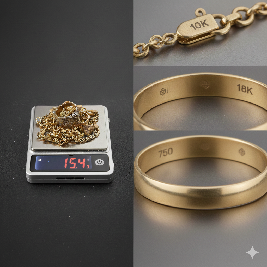 Scrap gold weighed on digital scale